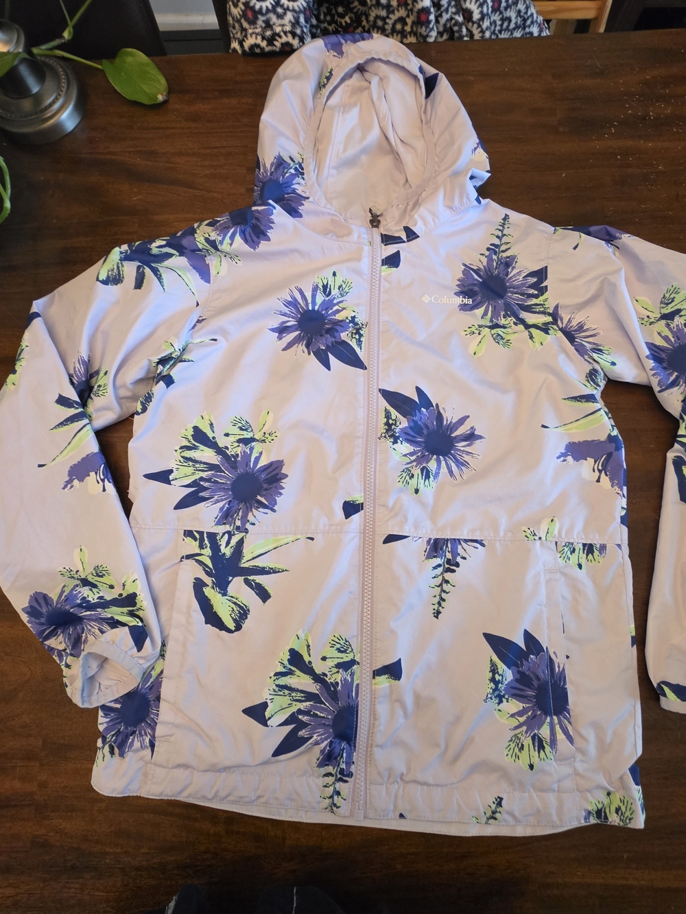 Columbia Girls Floral Hooded Windbreaker Jacket - Size L (12-14)